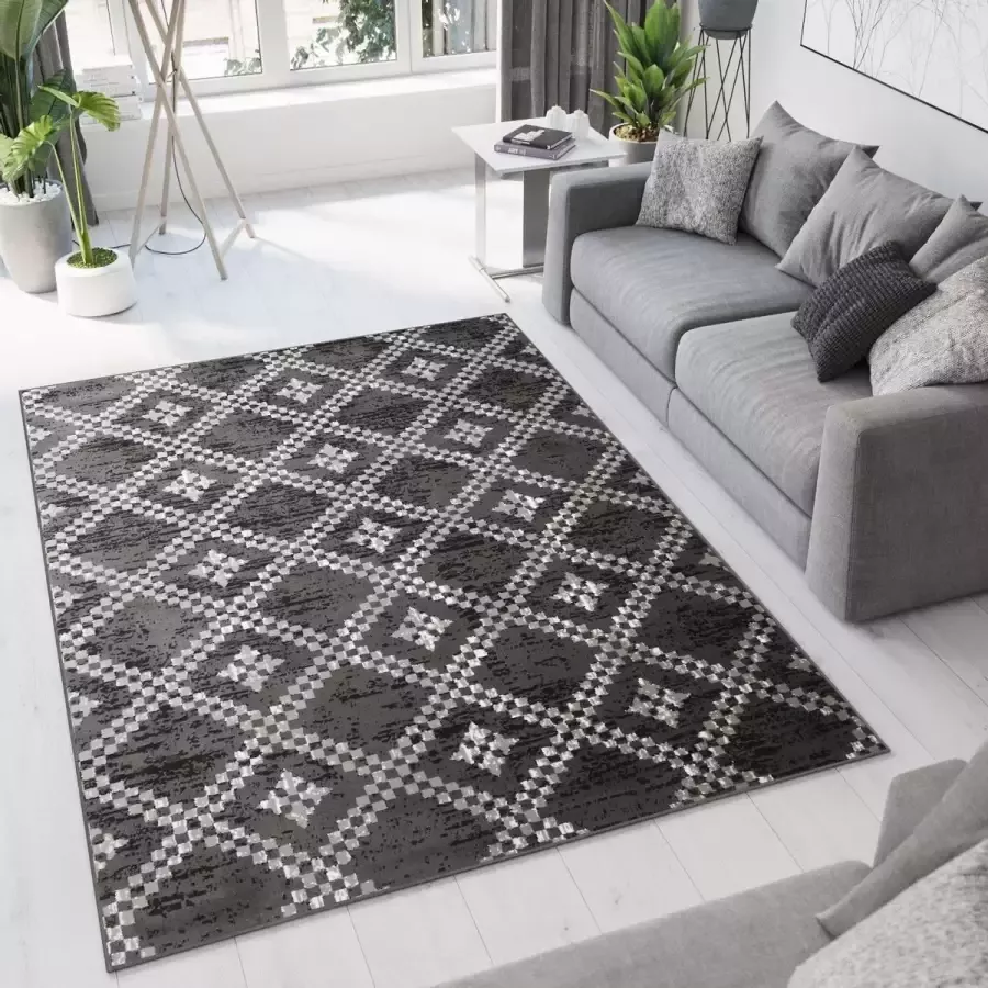 Tapiso Bali PP Vloerkleed Grijs Kleed Woonkamer Maat- 220x300