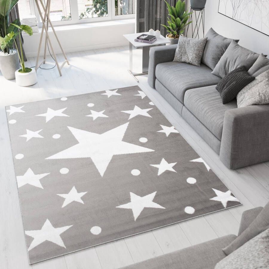 Tapiso Bali PP Vloerkleed Grijs Tapijt Kinderkamer Laagpolig Maat- 220x300