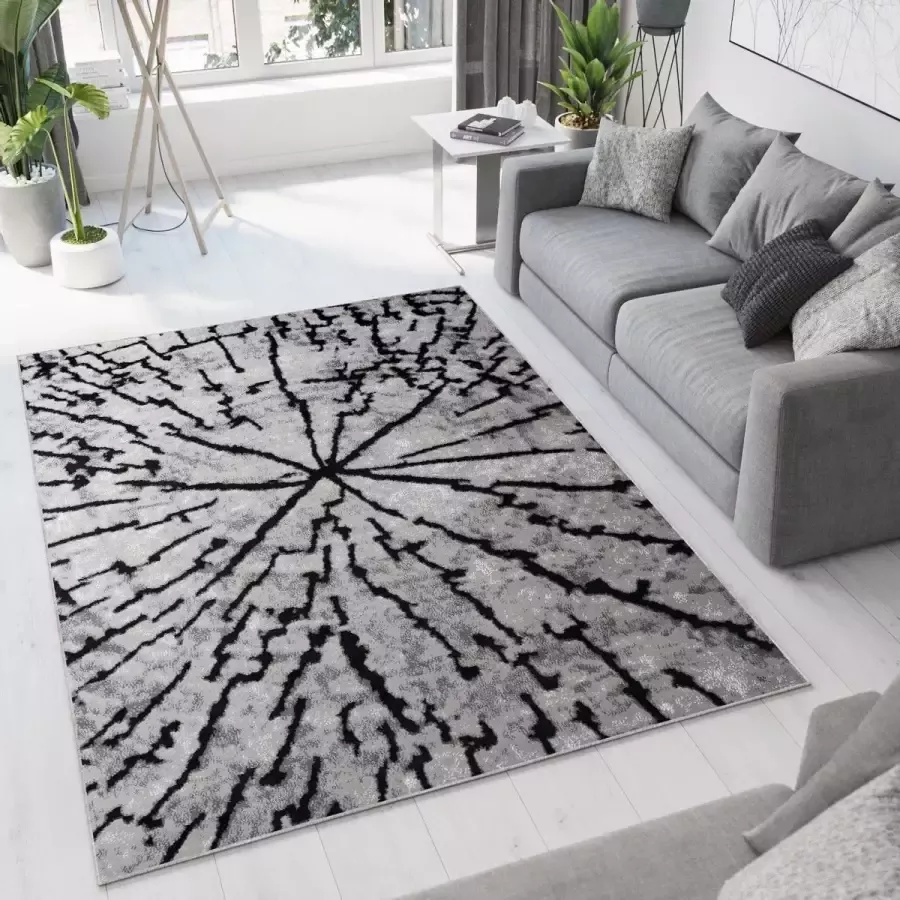 Tapiso Bali PP Vloerkleed Grijs Tapijt Laagpolig Abstract Maat- 140x200