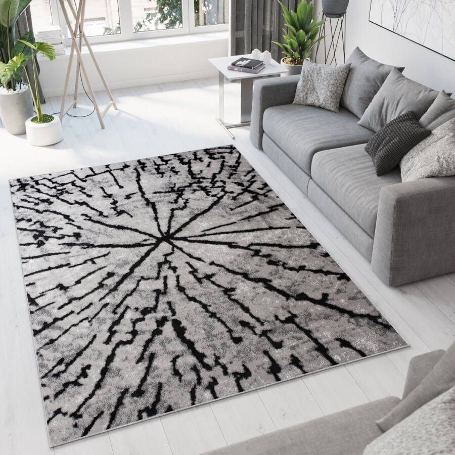 Tapiso Bali PP Vloerkleed Grijs Tapijt Laagpolig Abstract Maat- 160x220