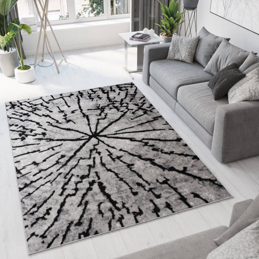 Tapiso Bali PP Vloerkleed Grijs Tapijt Laagpolig Abstract Maat- 300x400