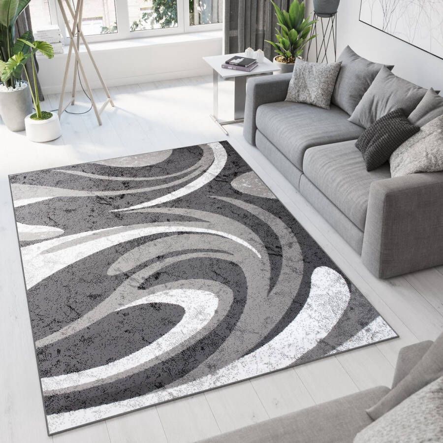 Tapiso Bali PP Vloerkleed Grijs Woonkamer Laagpolig Tapijten Maat- 140x200