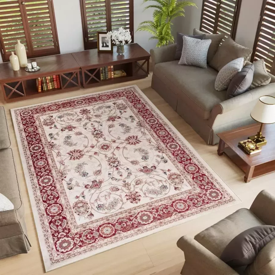 Tapiso Colorado Vloerkleed Beige Rood Woonkamer Oosters Tapijt Maat- 160x220