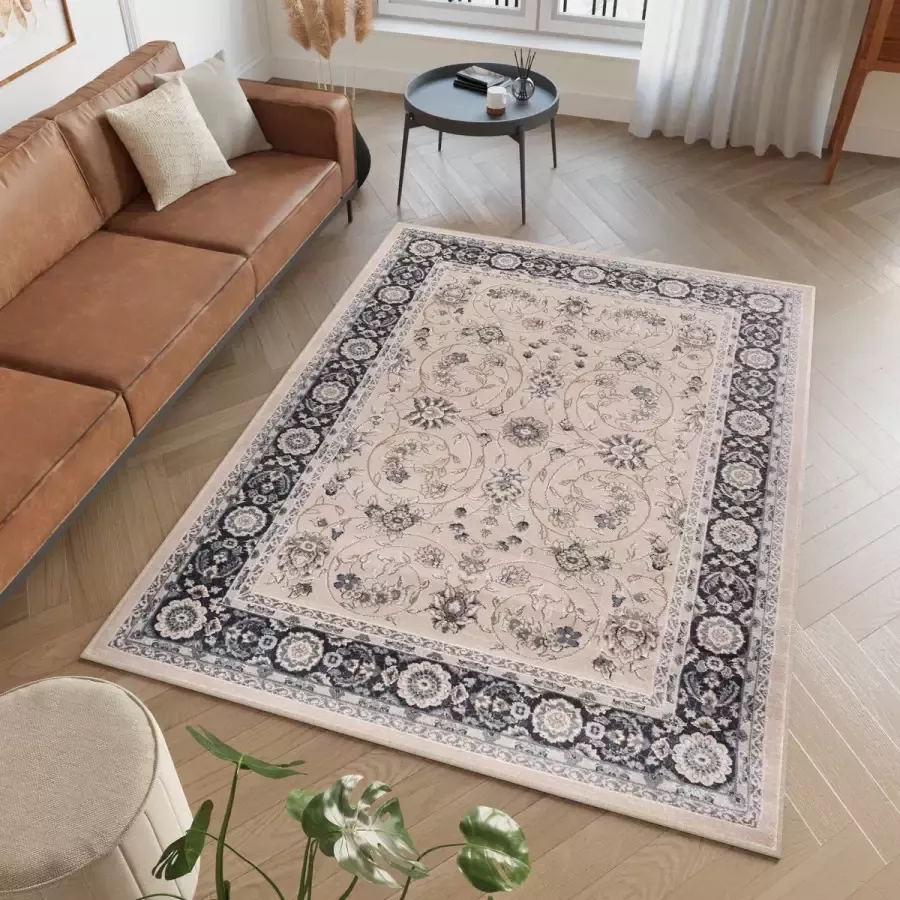 Tapiso Colorado Vloerkleed Beige Zwart Modern Oriental Tapijt Maat- 180x250