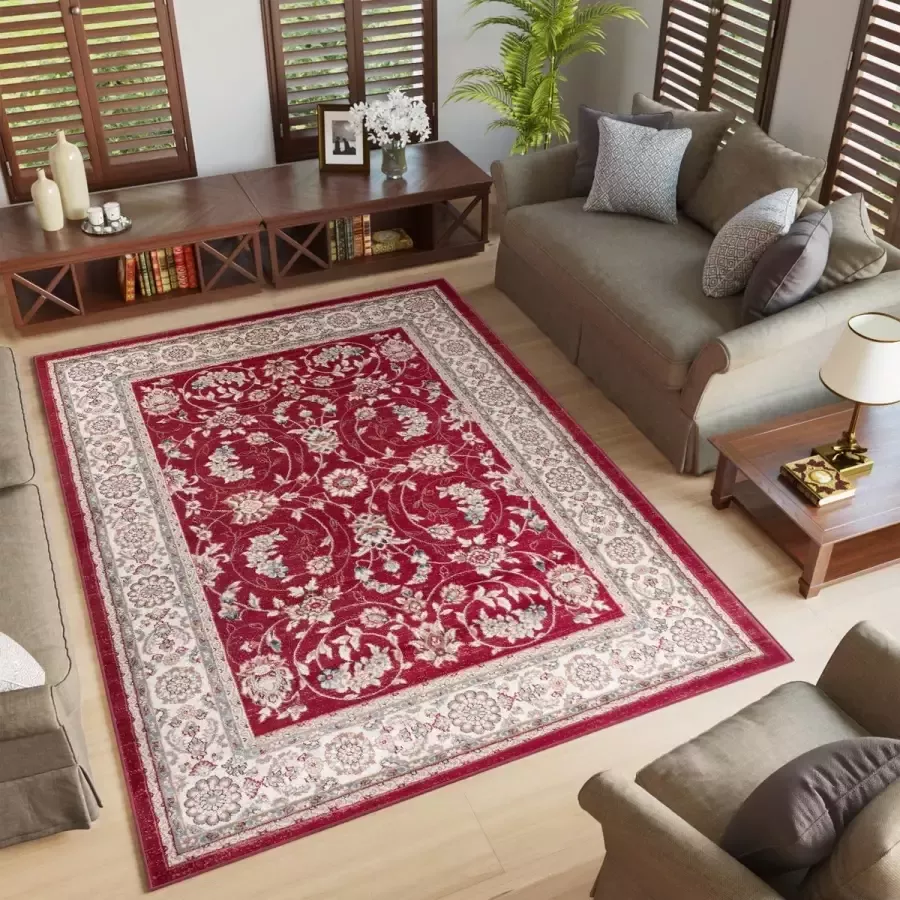 Tapiso Colorado Vloerkleed Rood Beige Modern Oosters Tapijt Maat- 60x100