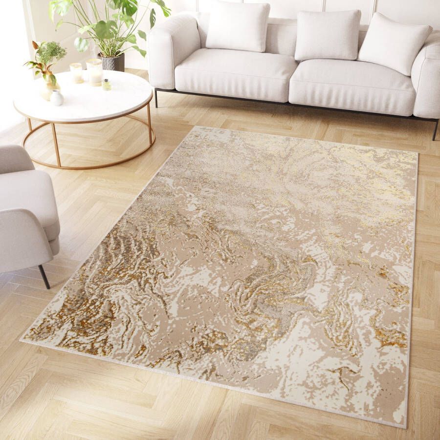 Tapiso Crystal Vloerkleed Beige Modern Laagpolig Tapijten Maat- 200x300