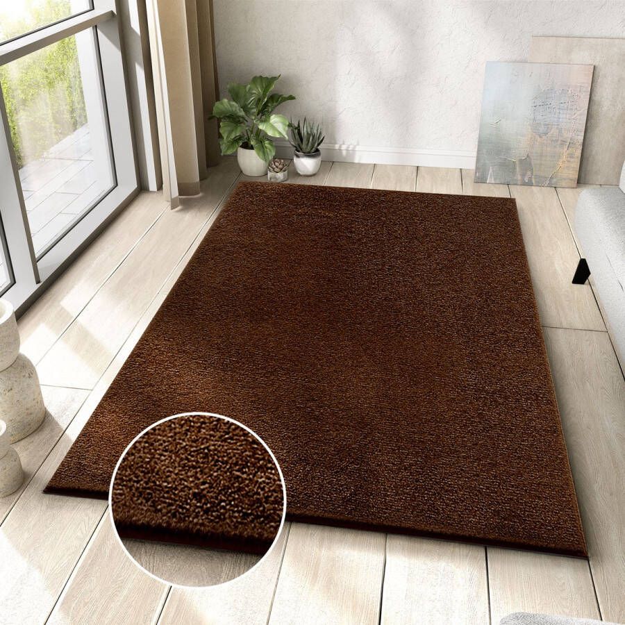 Tapiso Cuddle Vloerkleed Bruin Antislip Hoogpolig Woonkamer 200x290