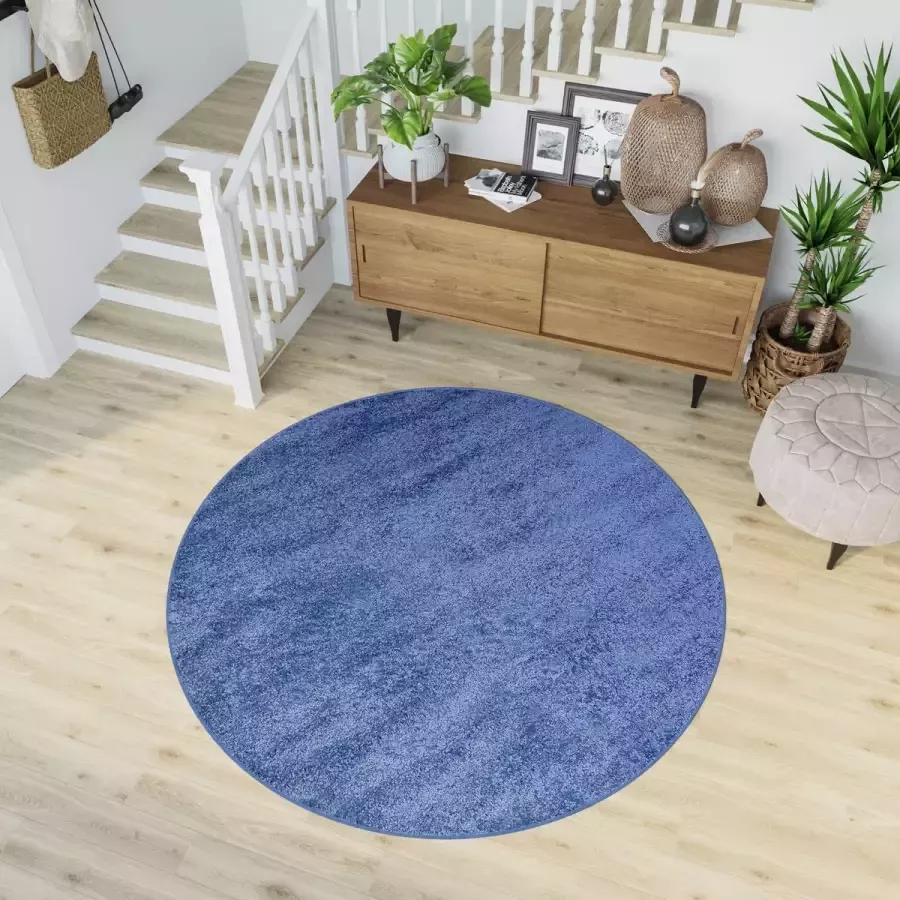 Tapiso Delhi Rond Vloerkleed Hoogpolig Blauw Kleed Tapijt Maat- 100x100