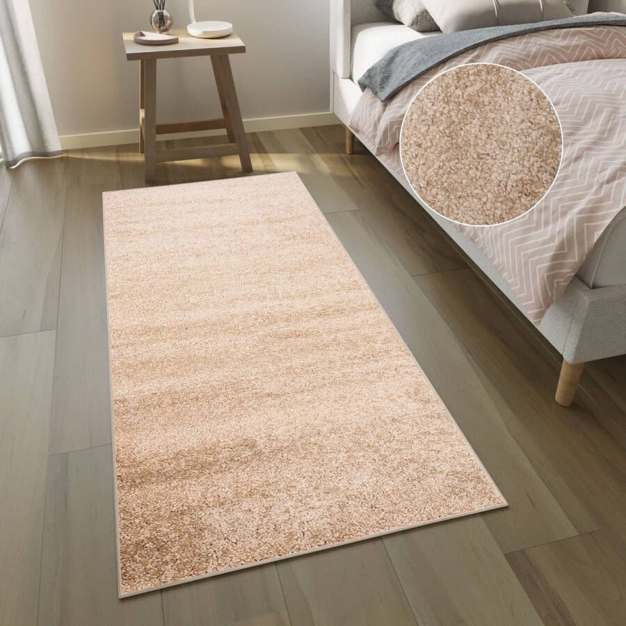 Tapiso Delhi Vloerkleed Beige Hoogpolig Loper Maat- 60x200