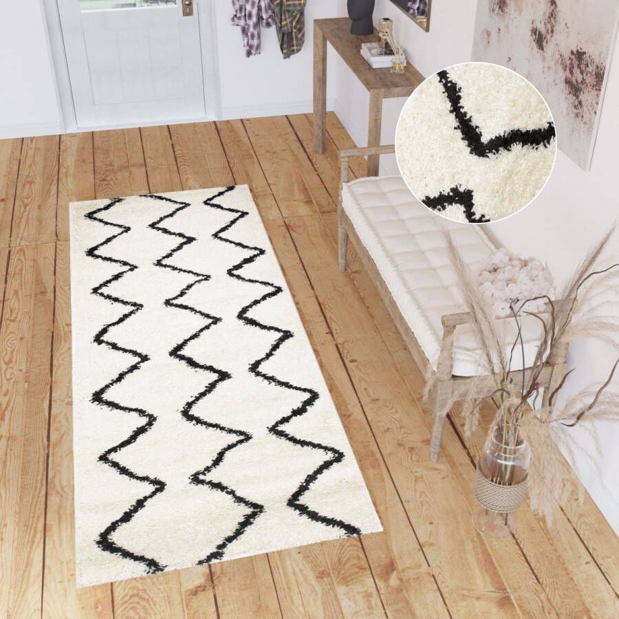 Tapiso Delhi Vloerkleed Beige Hoogpolig Loper Maat- 80x200