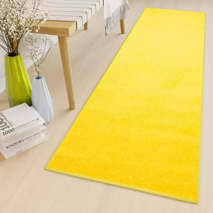 Tapiso Delhi Vloerkleed Geel Tapijtloper Hoogpolig Tapijt Maat- 80x200
