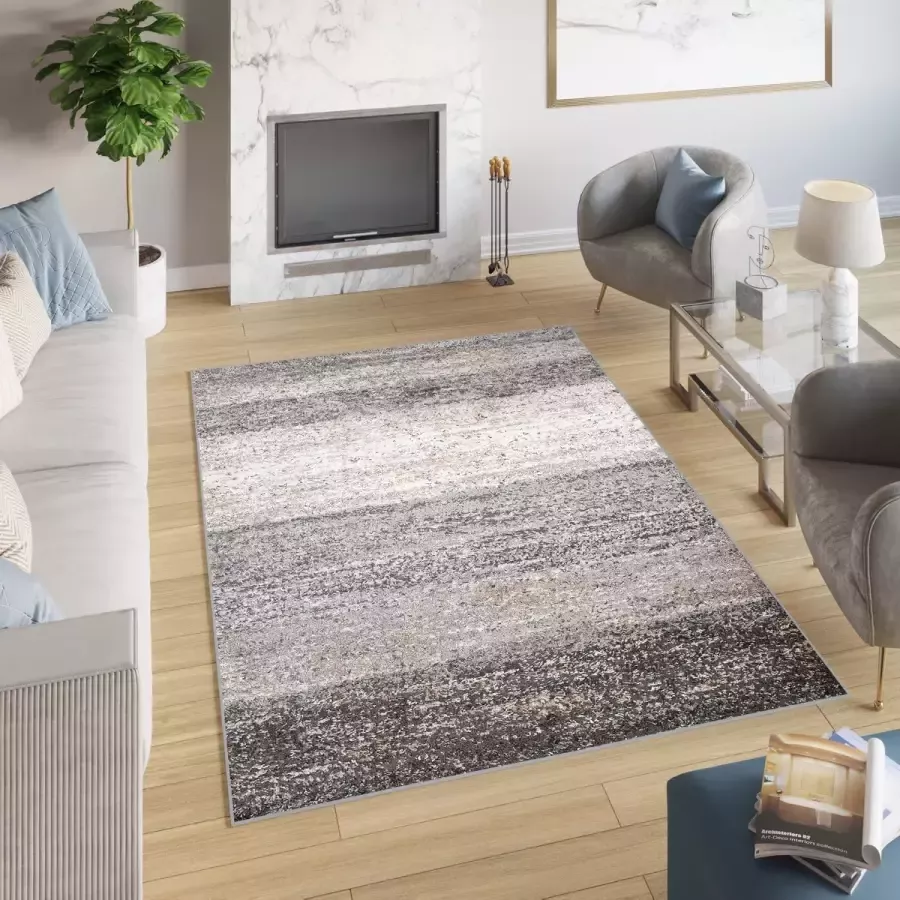 Tapiso Delhi Vloerkleed Grijs Beige Woonkamer Kleed Tapijt Maat- 80x150