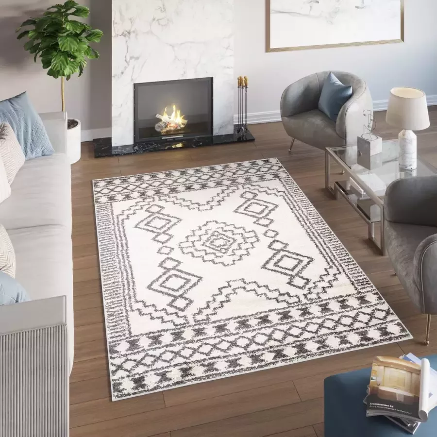 Tapiso Delhi Vloerkleed Hoogpolig Shaggy Ethno Modern Tapijt Kleed- 160x220