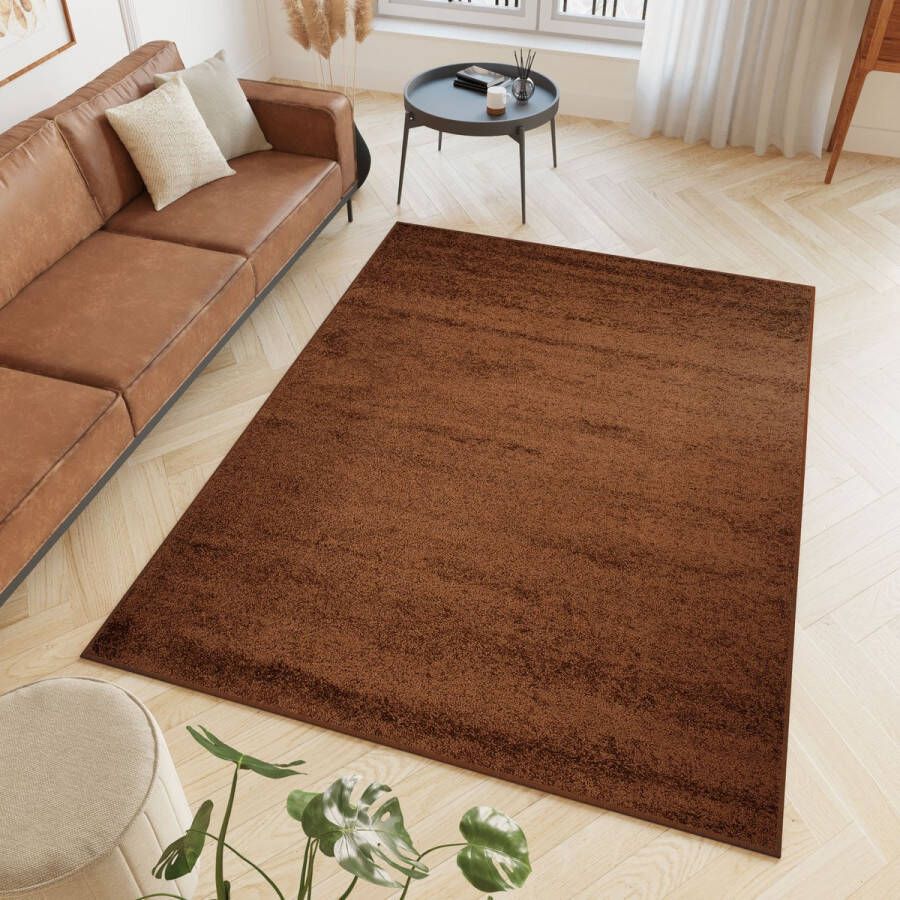 Tapiso Delhi Vloerkleed Hoogpolig Bruin Kleed Fluffy Tapijt Maat- 140x200