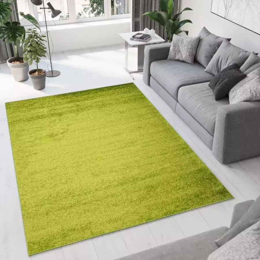 Tapiso Delhi Vloerkleed Hoogpolig Groen Effen Tapijt Maat- 140x200