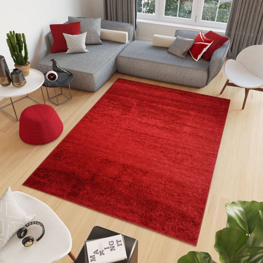 Tapiso Delhi Vloerkleed Hoogpolig Rood Modern Kleed Tapijt Maat- 120x170