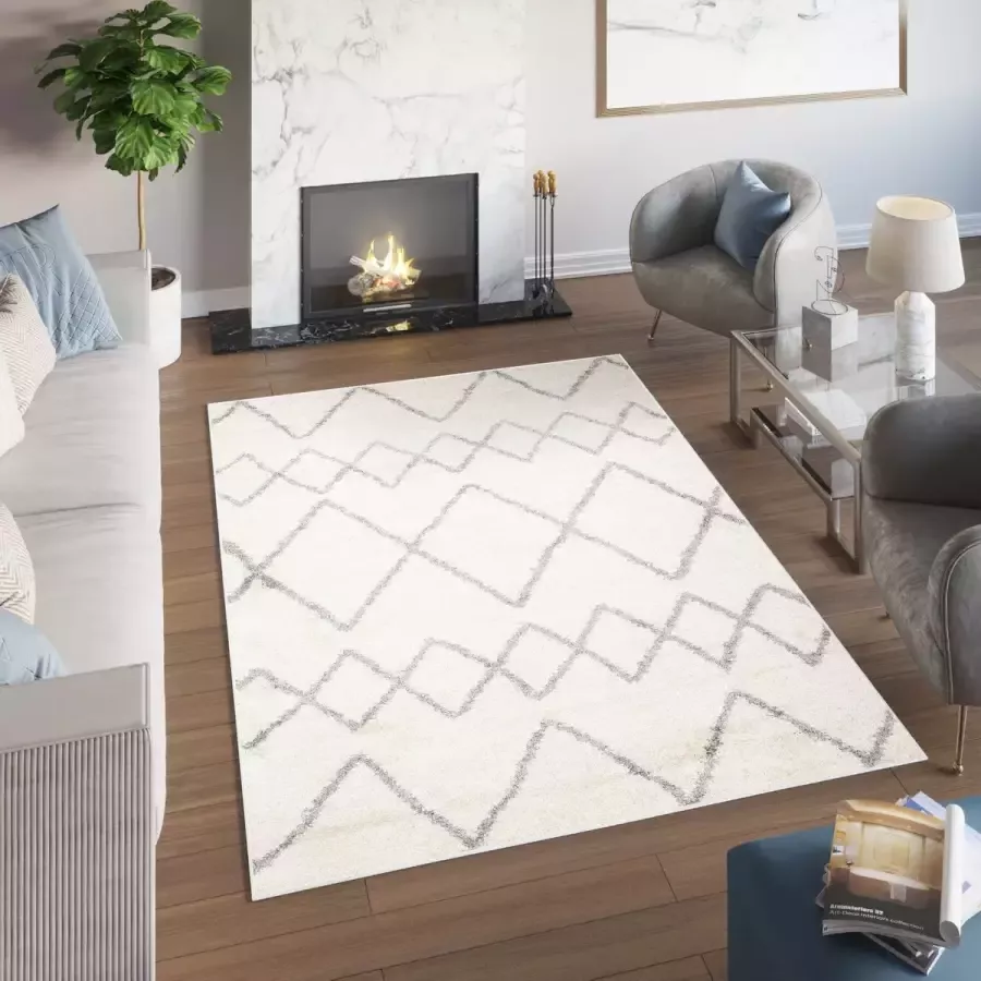 Tapiso Delhi Vloerkleed Hoogpolig Shaggy Beige Kleed Tapijt Maat- 60x100