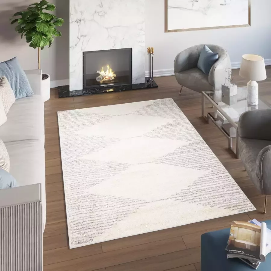 Tapiso Delhi Vloerkleed Beige Grijs Kleed Woonkamer Tapijt Maat- 240x330