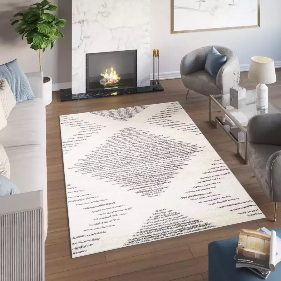 Tapiso Delhi Vloerkleed Hoogpolig Woonkamer Lijnen Tapijt Maat- 300x400