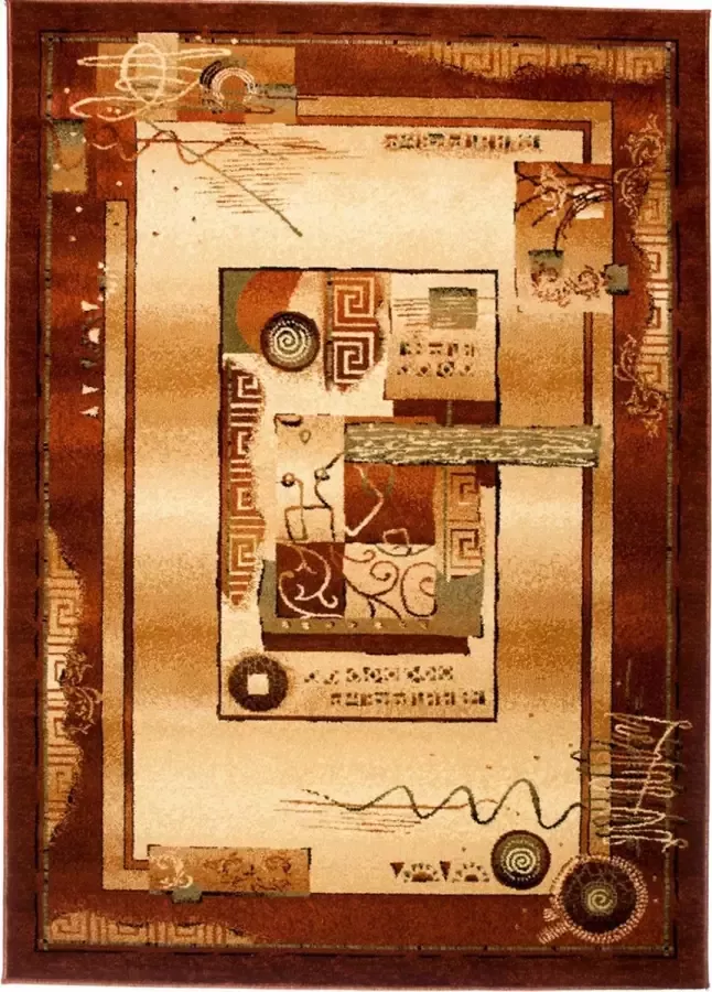 Tapiso Dorian Vloerkleed Woonkamer Slaapkamer Bruin Beige Creme Modern Abstract Frame Design Interieur Duurzaam Hoogwaardig Tapijt Maat 110x265