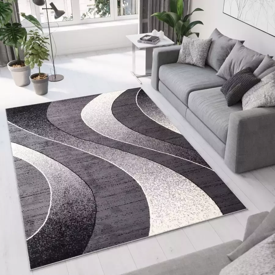 Tapiso Dream Vloerkleed Grijs Donker Modern Golven Woonkamer Tapijt Maat- 80x150