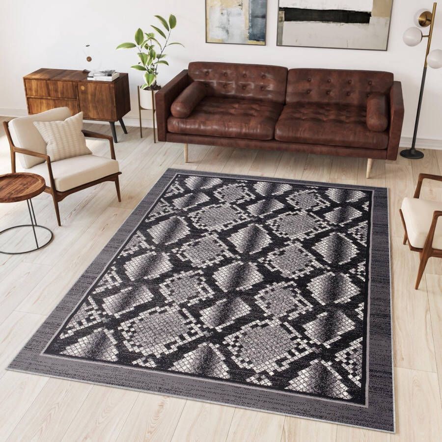 Tapiso Dream Vloerkleed Grijs Donker Modern Krokodil Dierenprint Woonkamer Tapijt Maat- 80x150