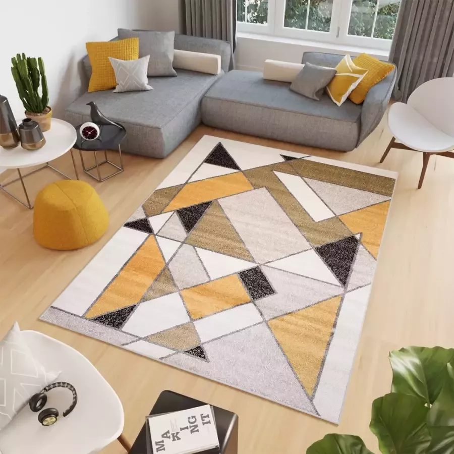 Tapiso Elefanta Vloerkleed Beige Geel Geometrisch Modern Woonkamer Tapijt Maat- 200x300