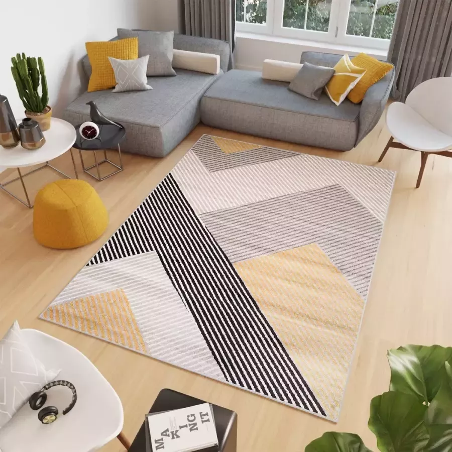 Tapiso Elefanta Vloerkleed Grijs Beige Abstract Modern Woonkamer Tapijt Maat- 300x400