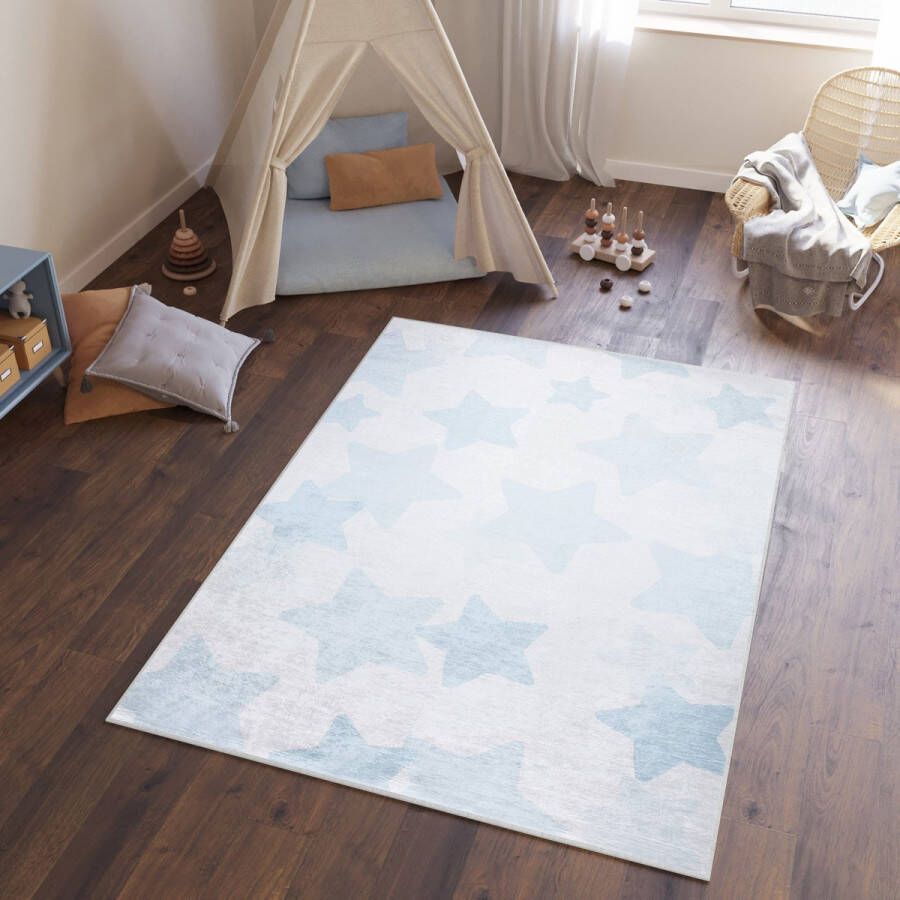 Tapiso Emma Vloerkleed Jeugdtapijt Babykamer Kinderkamer Blauw Speelmat- 120x170 - Foto 1