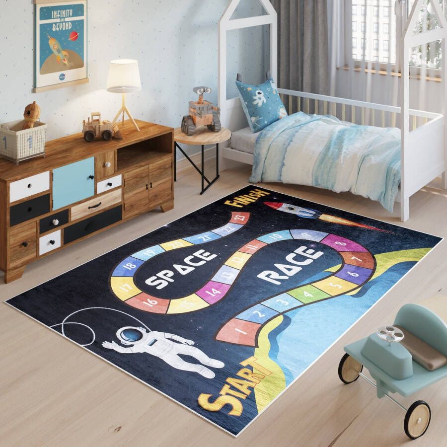 Tapiso Emma Vloerkleed Kinderkamer Babykamer Kleed Heelal Speelmat- 120x170