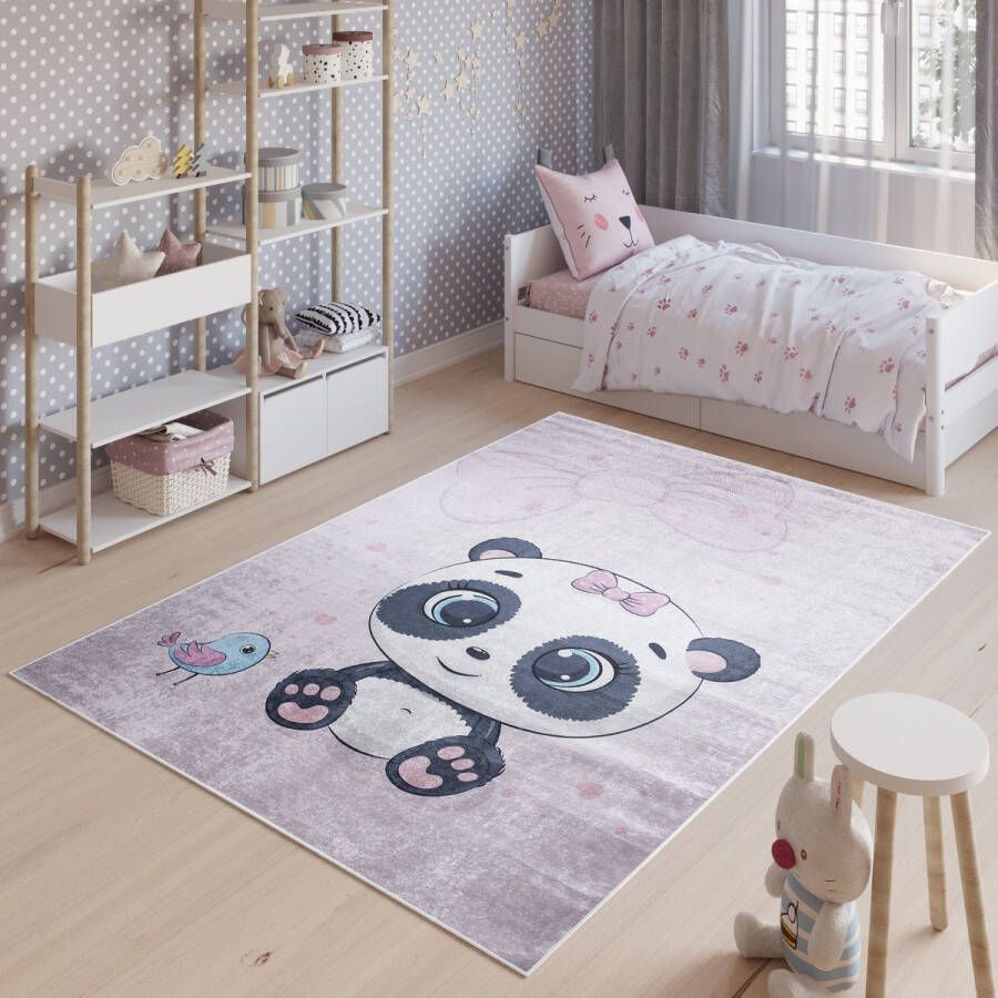 Tapiso Emma Vloerkleed Kinderkamer Babykamer Panda Kinderen Speelmat- 80x150