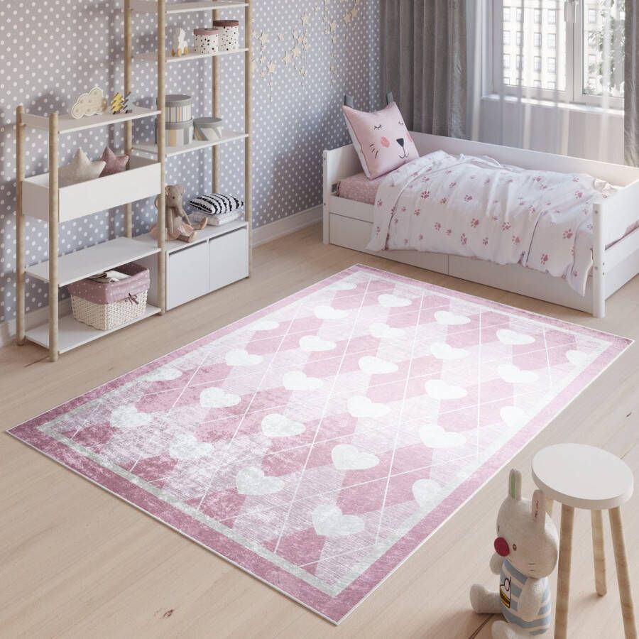 Tapiso Emma Vloerkleed Kinderkamer Kindertapijt Roze Meisje Tapijt Maat- 140x200