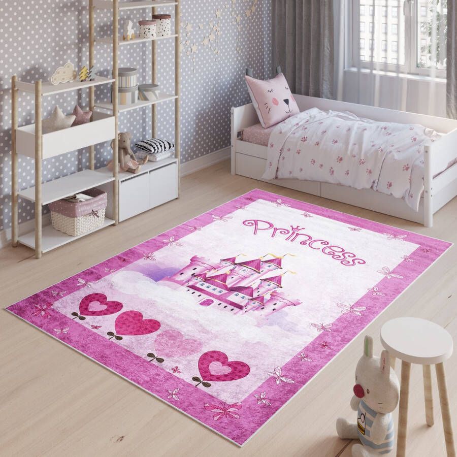 Tapiso Emma Vloerkleed Kinderkamer Roze Princess Kinderen Speelmat- 160x230