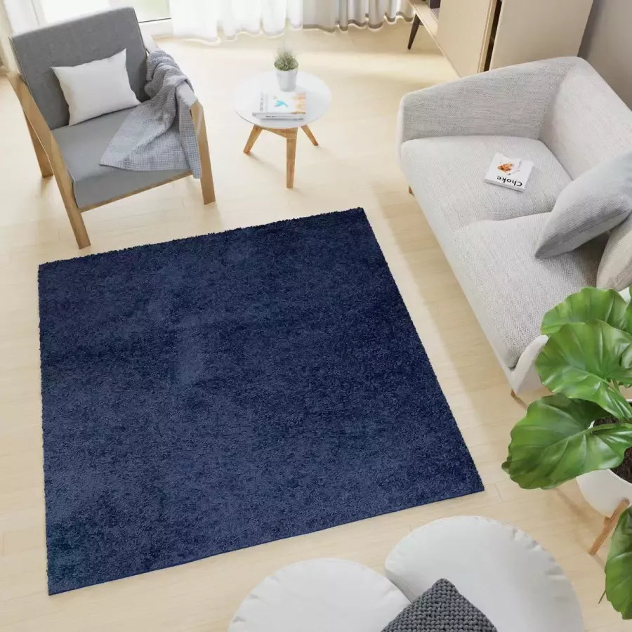 Tapiso Essence Square Vloerkleed Blauw Donker Modern Hoogpolig Tapijt Maat- 160x160