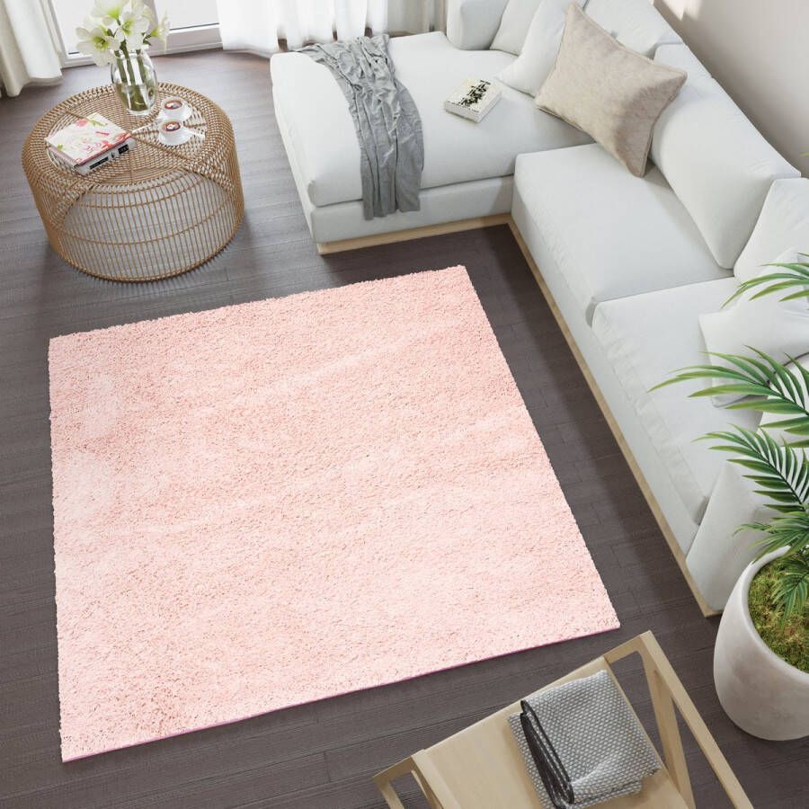 Tapiso Essence Square Vloerkleed Roze Modern Hoogpolig Tapijt Maat- 160x160