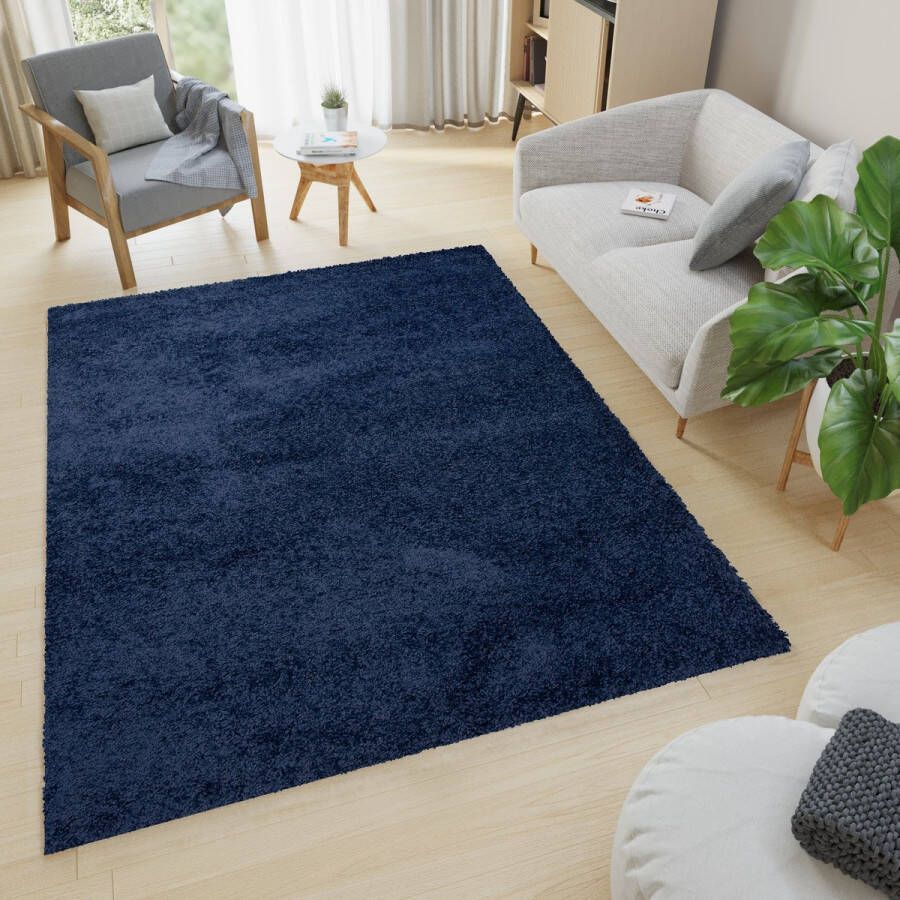 Tapiso Essence Vloerkleed Blauw Donker Hoogpolig Woonkamer Slaapkamer Tapijt Maat- 120x170