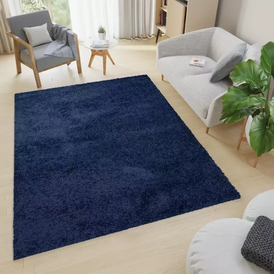 Tapiso Essence Vloerkleed Blauw Donker Hoogpolig Woonkamer Slaapkamer Tapijt Maat- 140x200