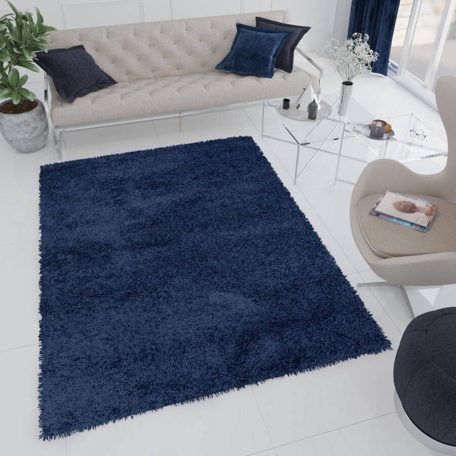 Tapiso Essence Vloerkleed Blauw Hoogpolig Shaggy Tapijt Maat- 300x400