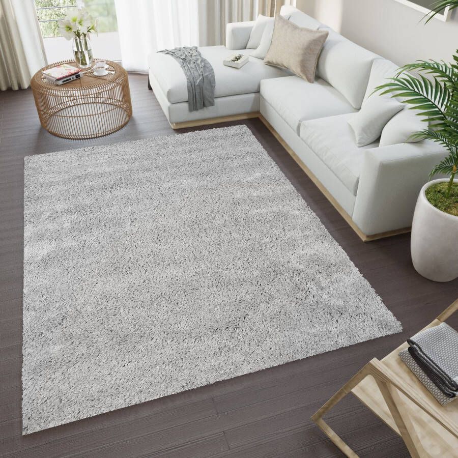 Tapiso Essence Vloerkleed Hoogpolig Shaggy Grijs Tapijt Maat- 300x400