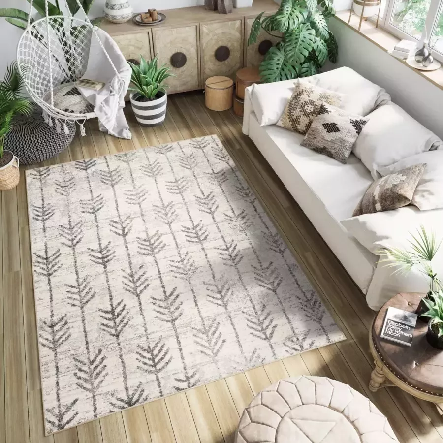 Tapiso Ethno Vloerkleed Woonkamer Slaapkamer Creme Pijlen Abstract Hippie Sfeervol Design Trendy Praktisch Modern Duurzaam Hoogwaardig Tapijt Maat 160x230
