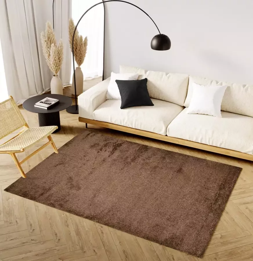 Tapiso Evra Vloerkleed Hoogpolig Tapijt Bruin Shaggy Modern Maat- 300x400
