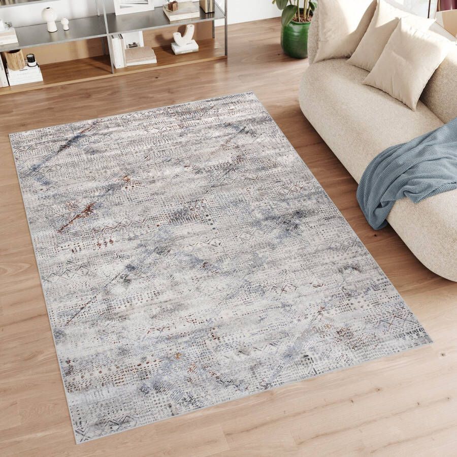 Tapiso Feyruz Vloerkleed Beige Grijs Modern Slaapkamer Woonkamer Tapijt Maat- 80x150
