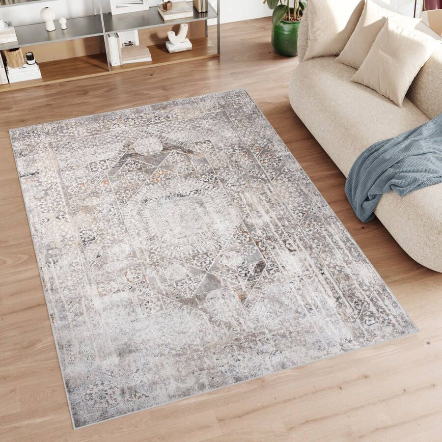 Tapiso Feyruz Vloerkleed Beige Vintage Modern Slaapkamer Woonkamer Tapijt Maat- 80x150