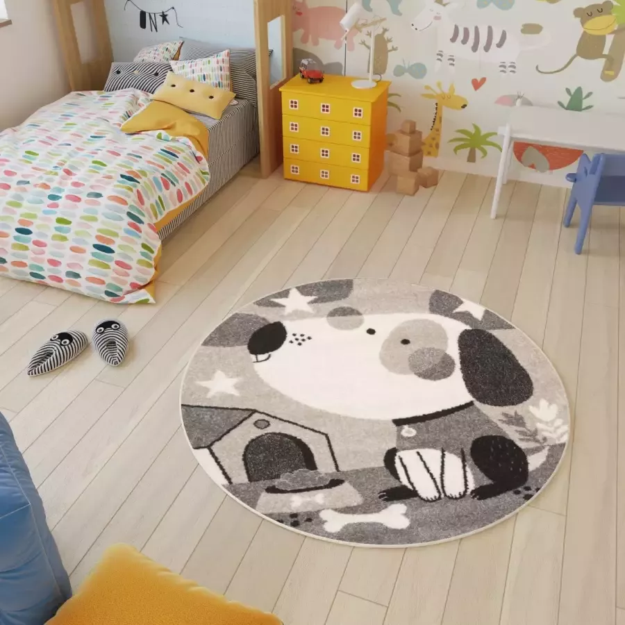 Tapiso Fiesta Vloerkleed Beige Grijs Hong Kinderkamer Tapijt Maat- 133x133