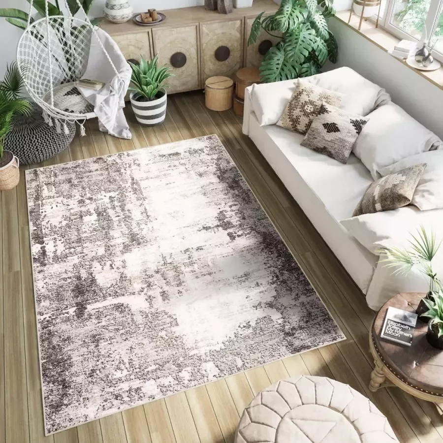 Tapiso Fiesta Vloerkleed Beige Laagpolig Woonkamer Maat- 133x190