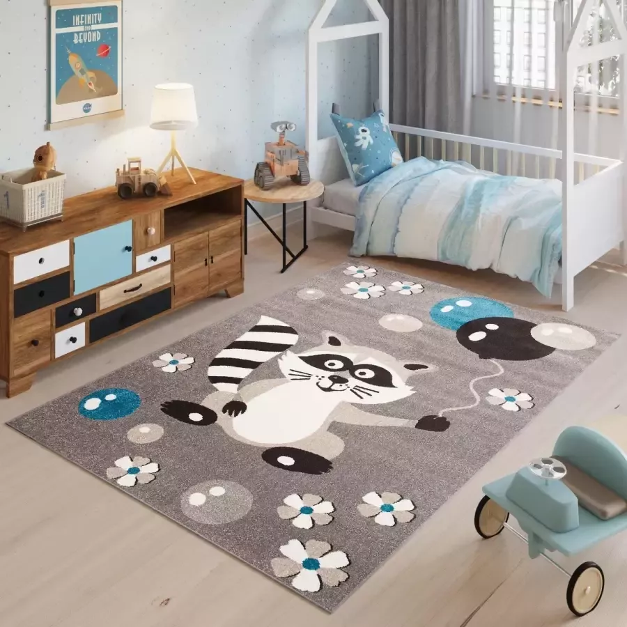 Tapiso Fiesta Vloerkleed Kinderkamer Grijs Speeltapijt Tapijt Maat- 133x190
