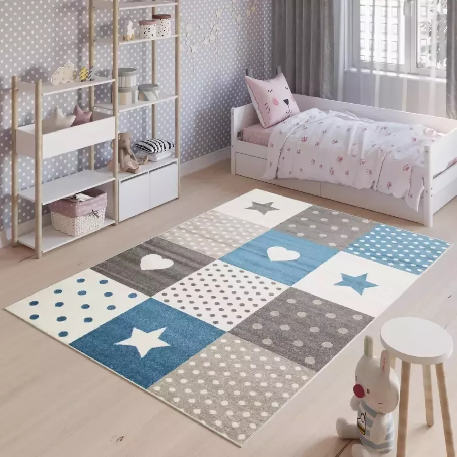 Tapiso Fiesta Vloerkleed Kinderkamer Speeltapijt Blauw Tapijt Maat- 133x190