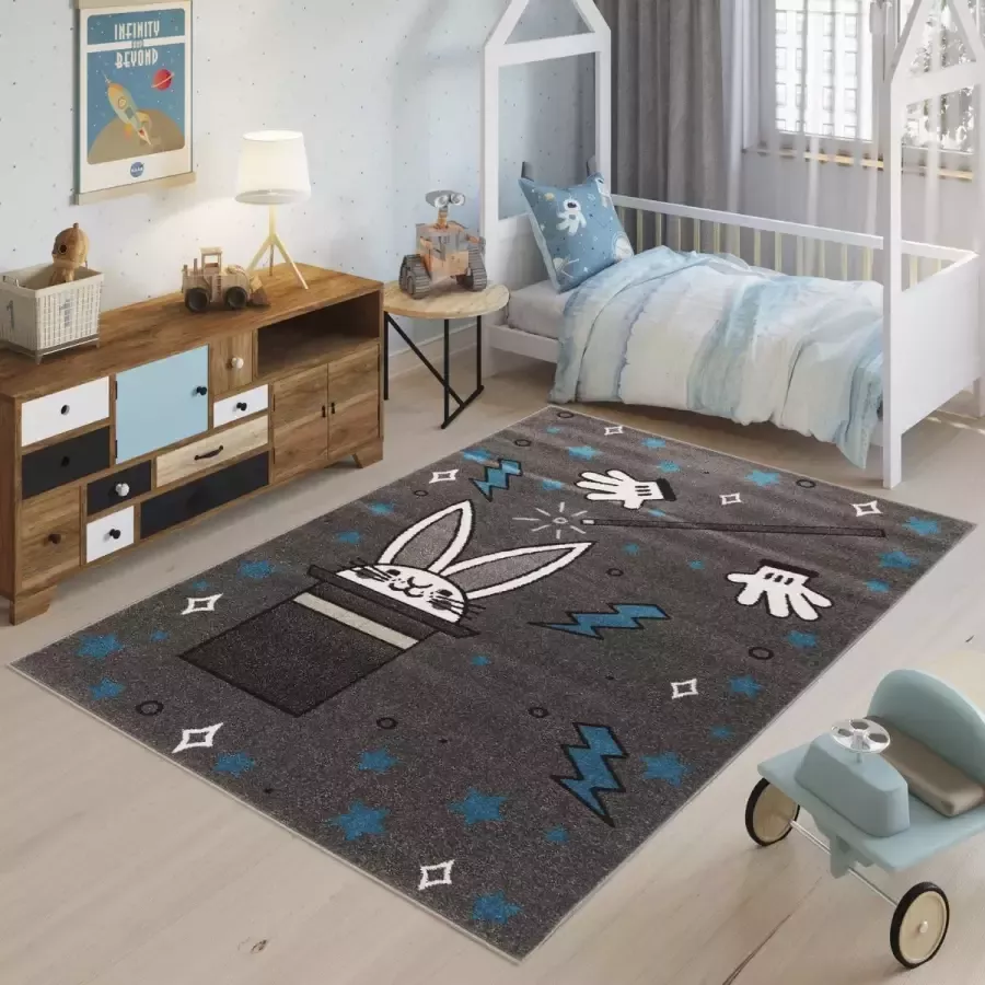 Tapiso Fiesta Vloerkleed Kinderkamer Speeltapijt Grijs Tapijt Maat- 133x190 - Foto 2