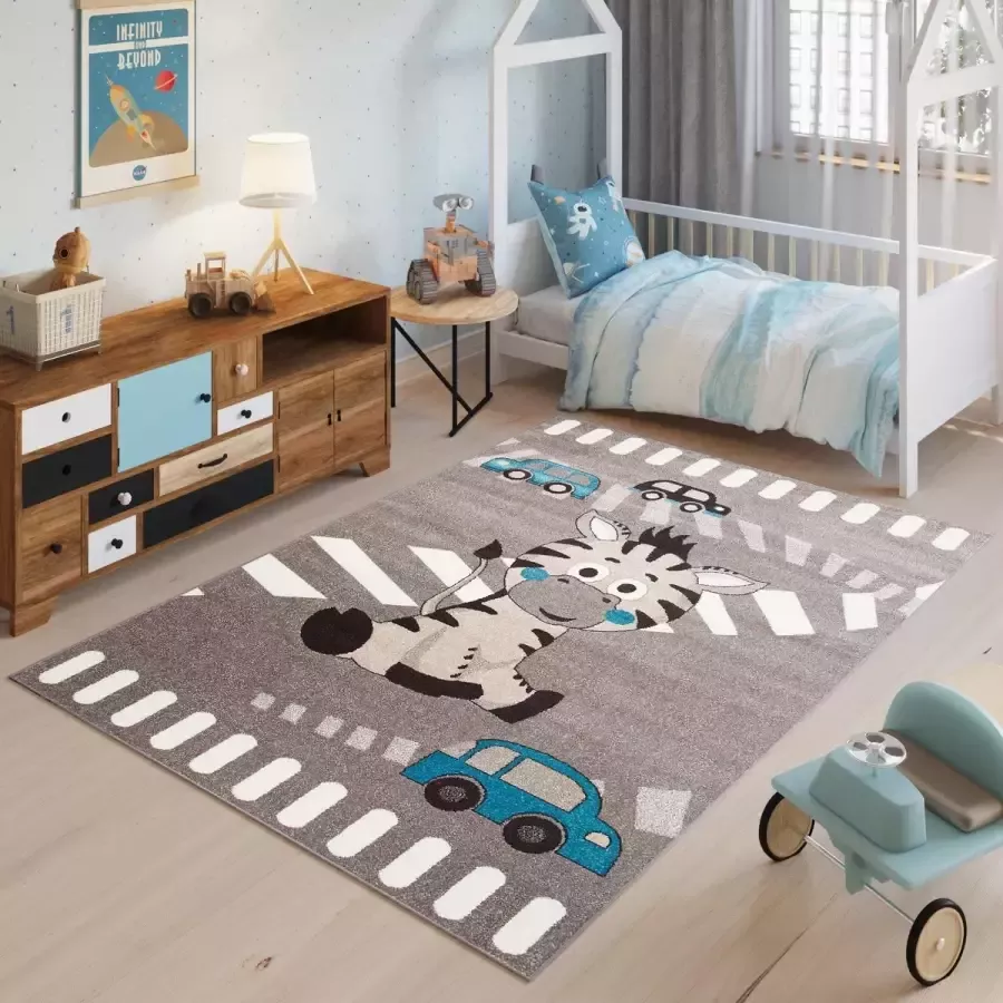 Tapiso Fiesta Vloerkleed Kinderkamer Speeltapijt Zebra Tapijt Maat- 80x150