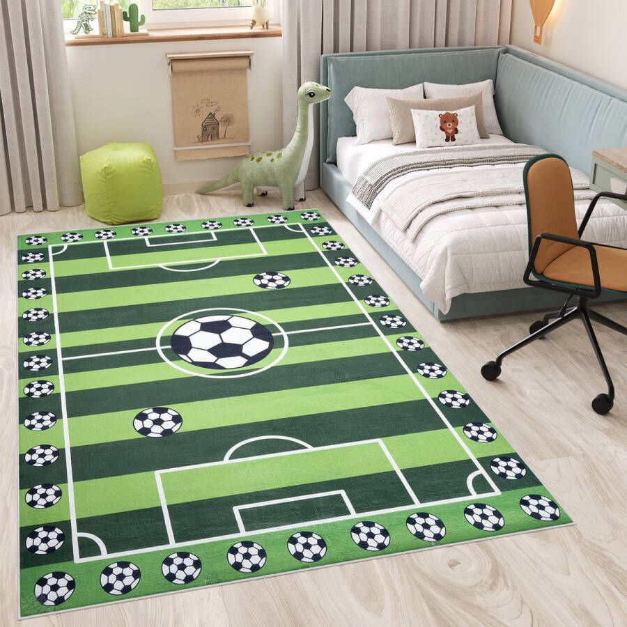 Tapiso Flannel Printed Kindertapijt Antislip Voetbalveld Kinderkamer Vloerkleed Maat- 140x200 - Foto 2